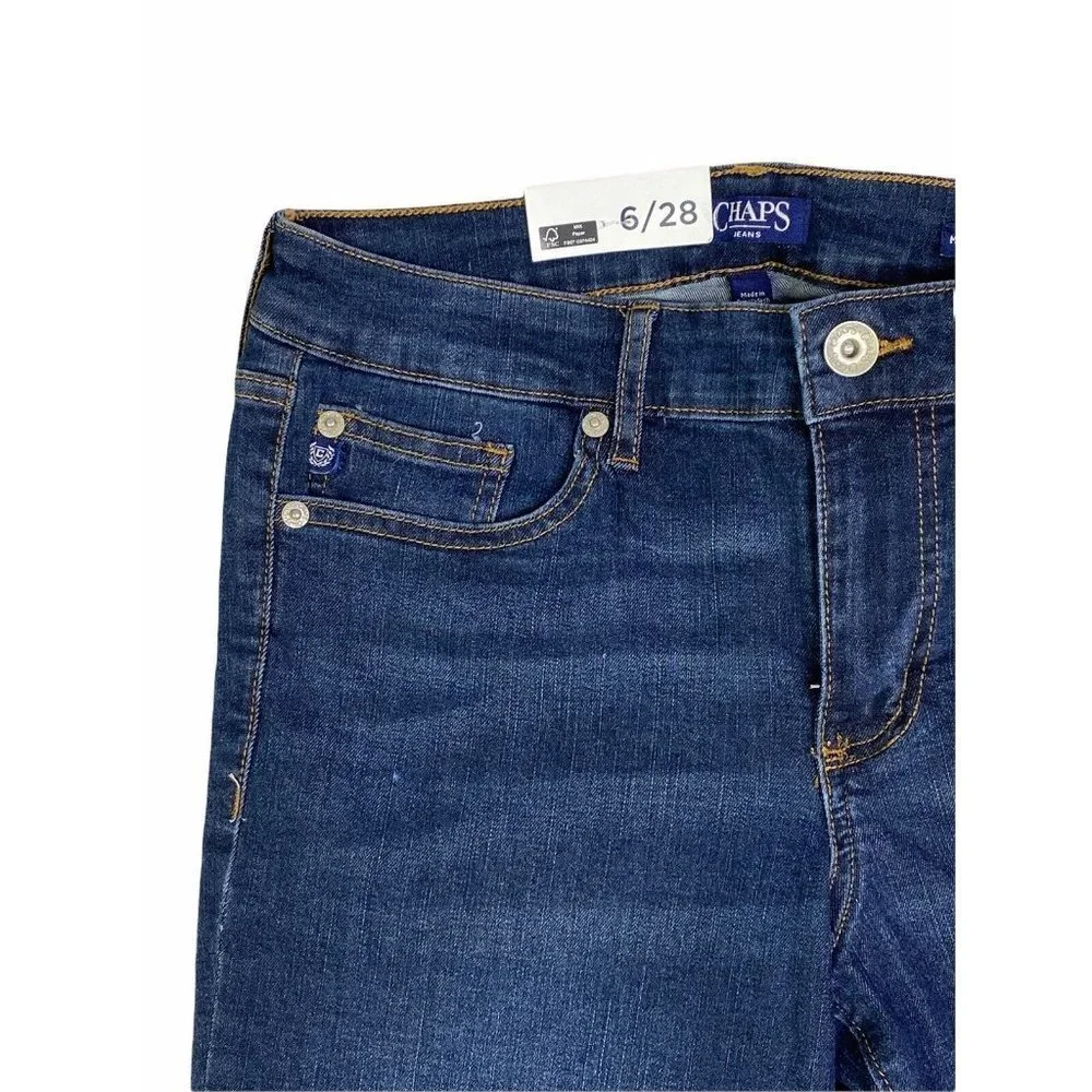 Chaps Ladies' Mid Rise Crop Kick‎ Flare Jeans Dark Blue Denim Size 6/28 NWT